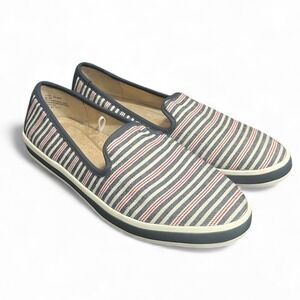 St Johns Bay Women Size 11 M Striped Canvas Slip On Loafer Shoes Coastal Resort